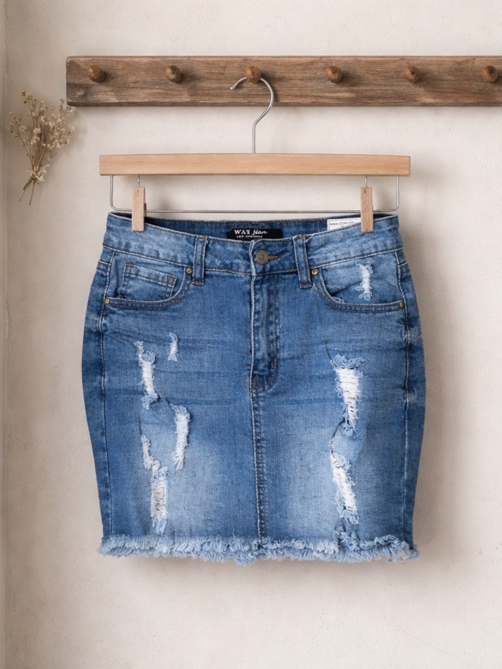 Wax Jean Blue Distressed Denim Mini Skirt Size S